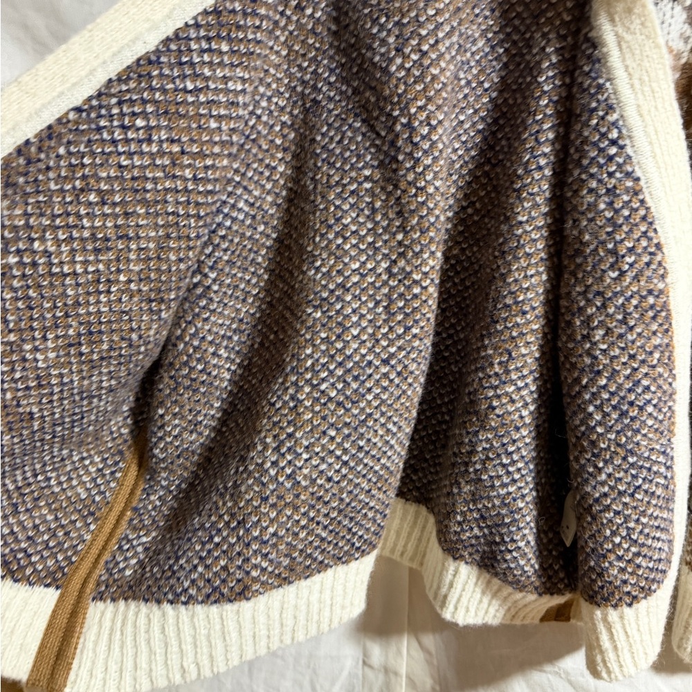 THE GREAT. Plaid Cardigan in Cream and Brown - Picture 4 of 5